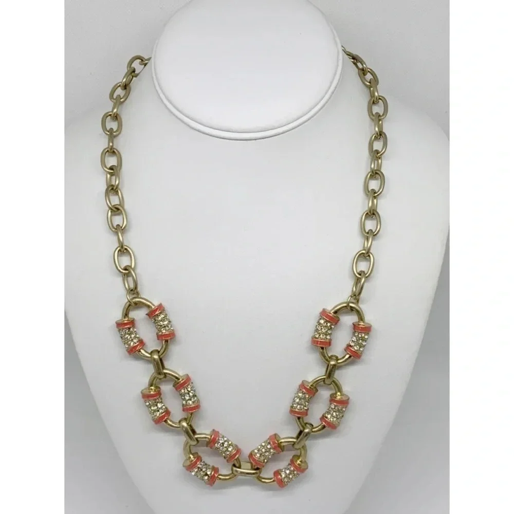 J. Crew Orange Pave Link Gold Necklace